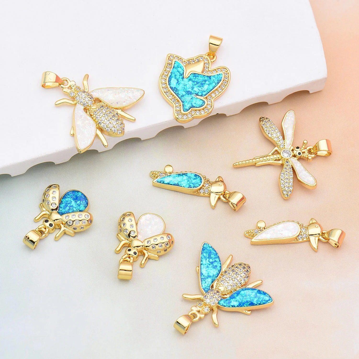 5pcs Popular Opal Retro Bird Ins Personality Niche Pendant Accessories DIY Pearl Necklace Jewelry Making Materials Wholesale