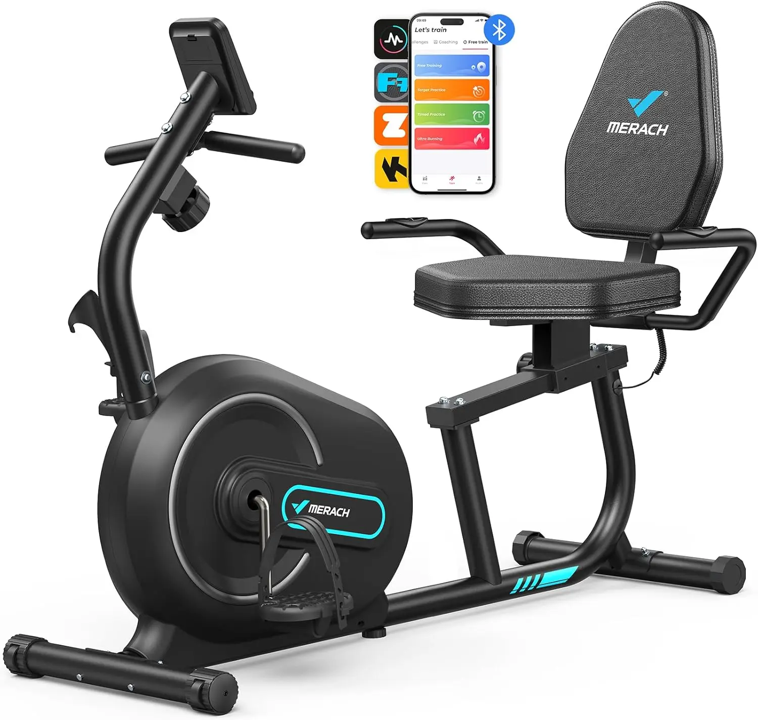 Home Use Recumbent Exercise Bike, Steel Material, Black Color, Smart Bluetooth & LCD Display, Heart Rate Monitoring