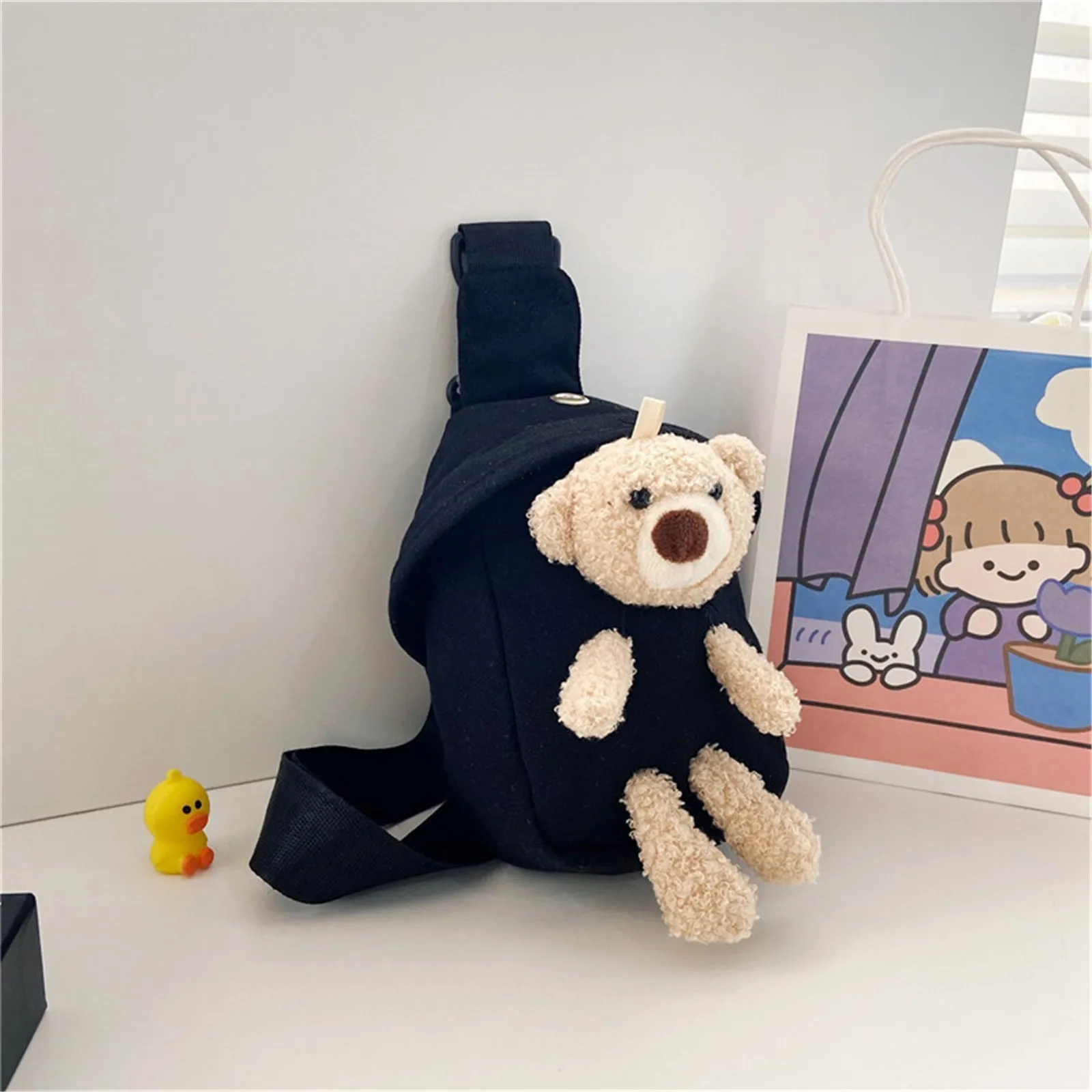 Cute Plush Bear Kids Chest Bags Canvas Belt Bags Design Children Crossbody Bag Fanny Pack High Quality Outdoor Zipper Waist Pack