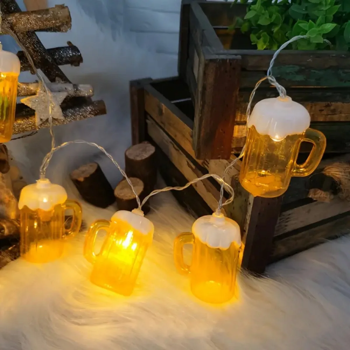 1PC 10LED Battery Powered Beer Mug String Lights Plastic Beer Cup Atmosphere Decorative Night Lights Suitable For Bar Home Patry