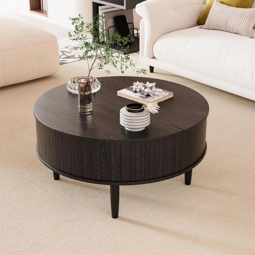 طاولة قهوة حديثة للتخزين لمساحات المعيشة الصغيرة، 31.5 طاولة مركزية سوداء مع تصميم العود