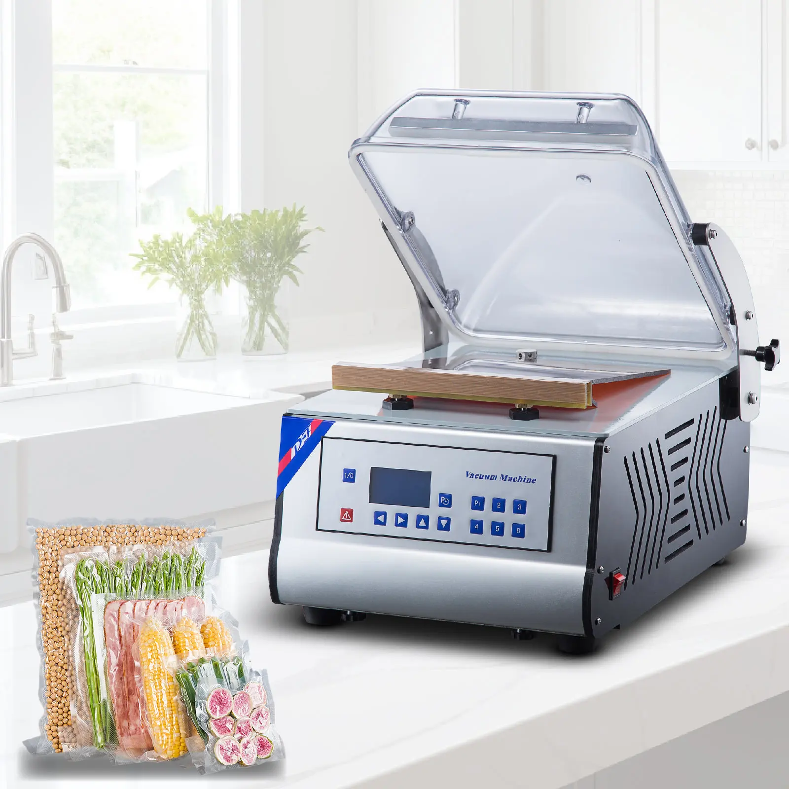 Single Chamber Table Top Automatic Vacuum Fruit Sealer Machine Multifunctional Stainless Steel Date Vacuum Packing Machine