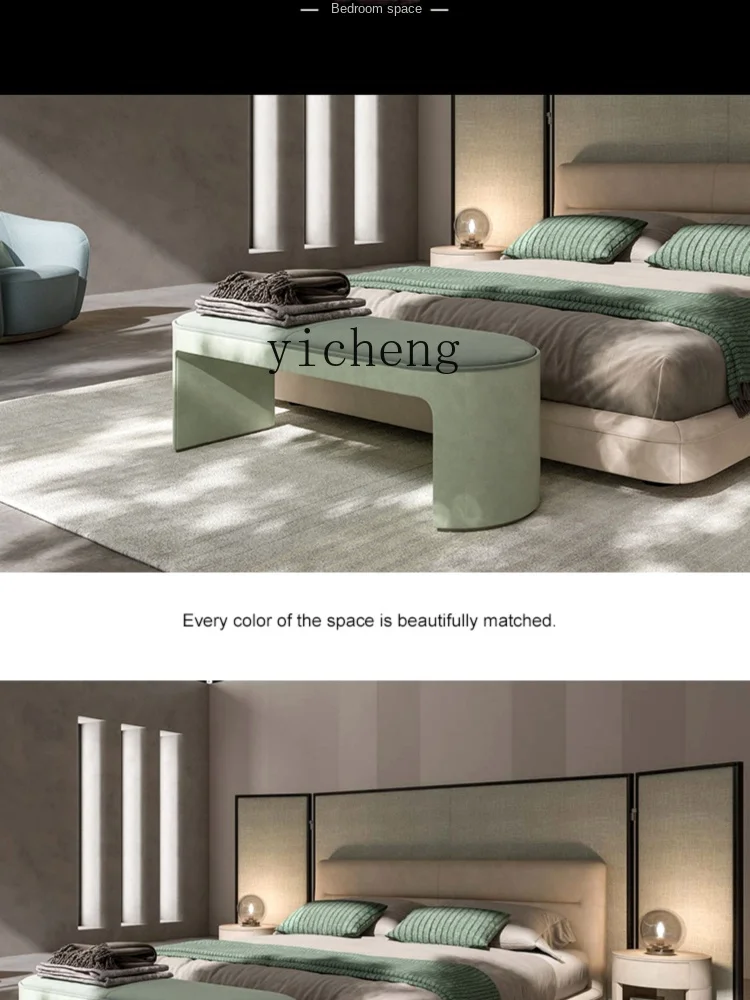 Modern Minimalist Top Layer Leather Bench Bedroom Bed End Stool Hallway Shoe Changing Stool
