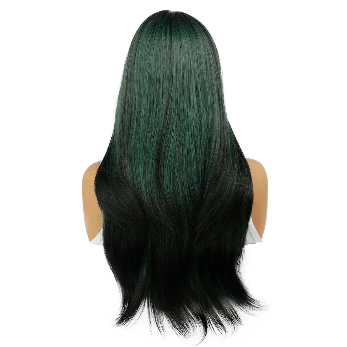 SQRDGQ Straight Hair Synthetic Woman Wigs 26inch Ombre Green Black Wigs for Women Middle Part Women's Wigs With Bangs Daily Use