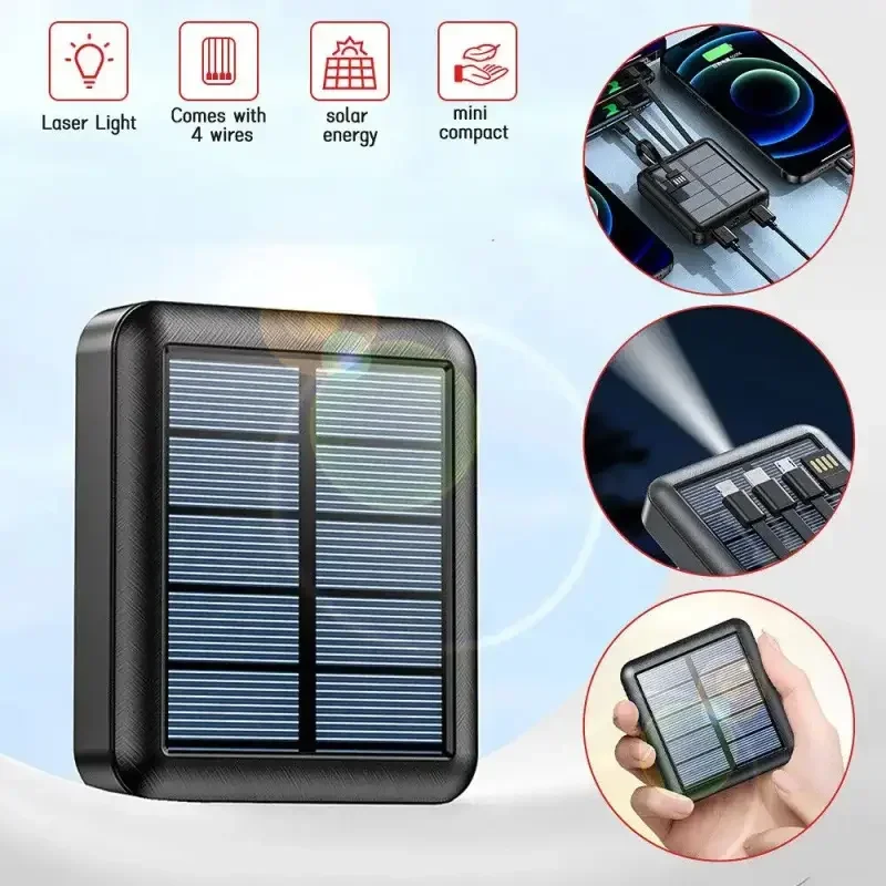 

Mini Solar Power Bank 20000mAh with Camping Light Portable Charger External Battery Pack for iPhone 15 Samsung Xiaomi Powerbank