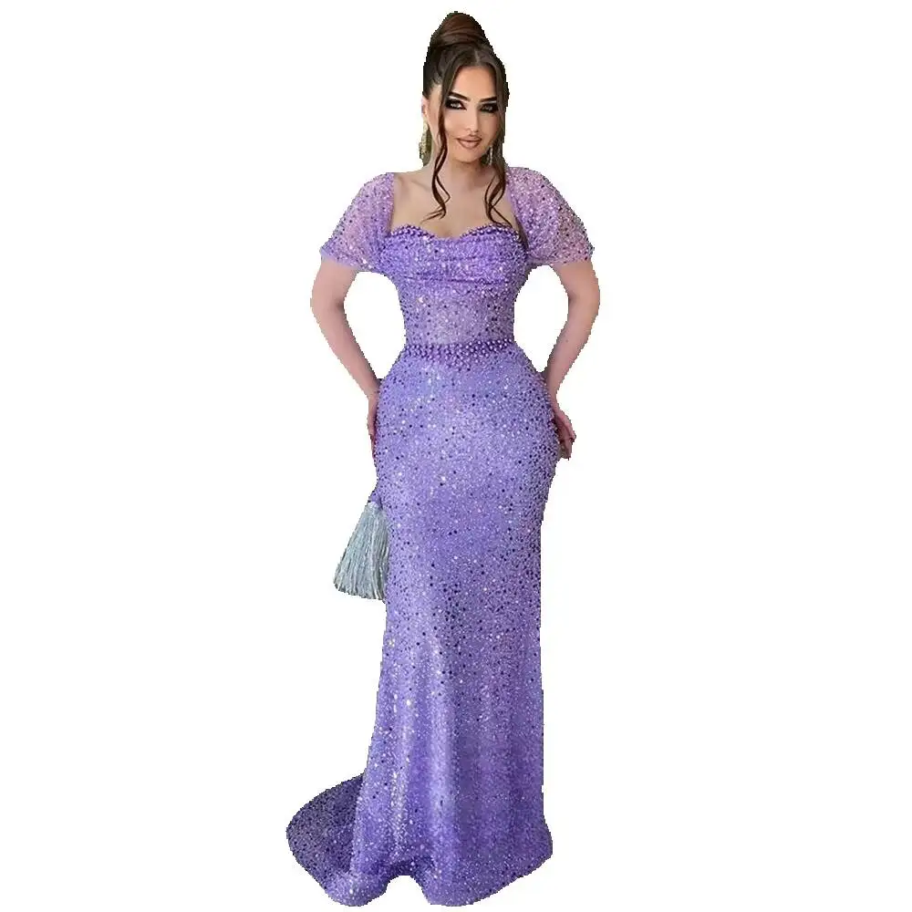 Attractive Mermaid Celebrity Dresses Beading Pleat Tulle Saudi Arabric Prom Gown Vestidos De Festa Plus Customized