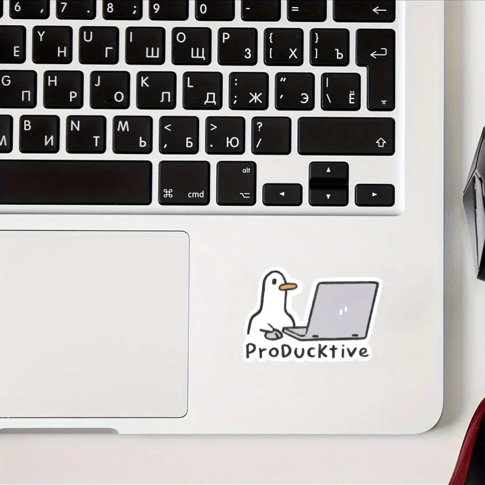 ProDucktive Themed Cute Duck Glossy Vinyl Laptop Sticker Removable Residue‑Free Self‑Adhesive Decal Easy to Apply Notebook Decor