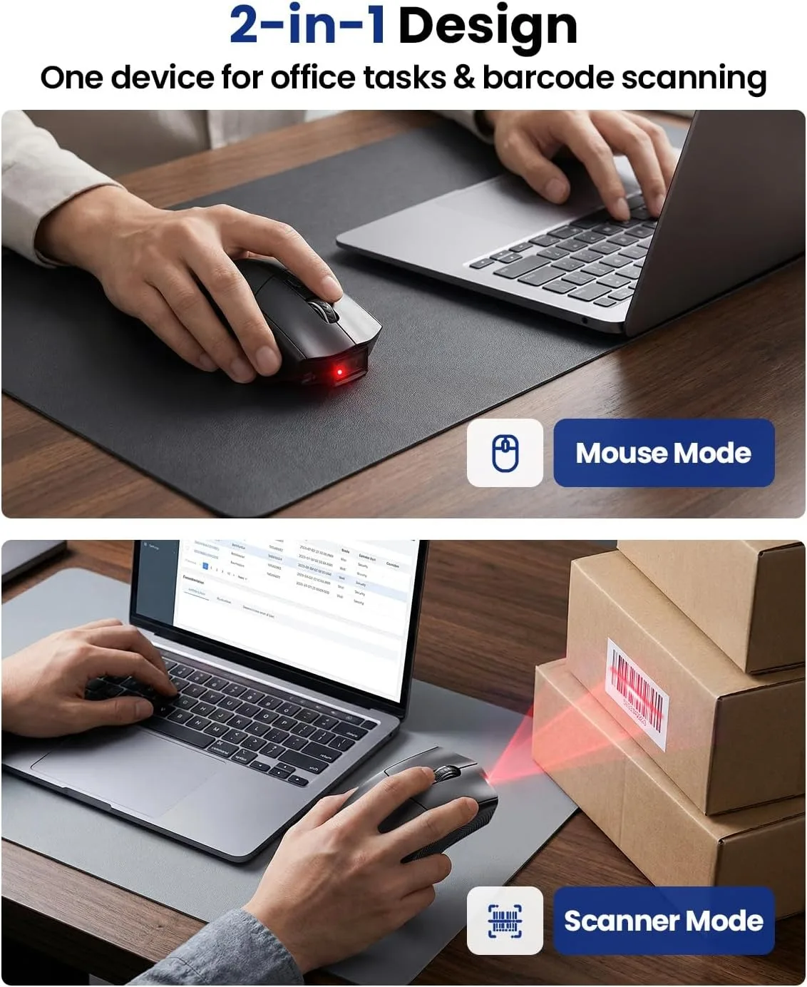 EYOYO Wireless Barcode Scanner with Ergonomic Grip Portable USB Mouse Barcode Scanner Mini1D 2D Wireless Bar Code Reader