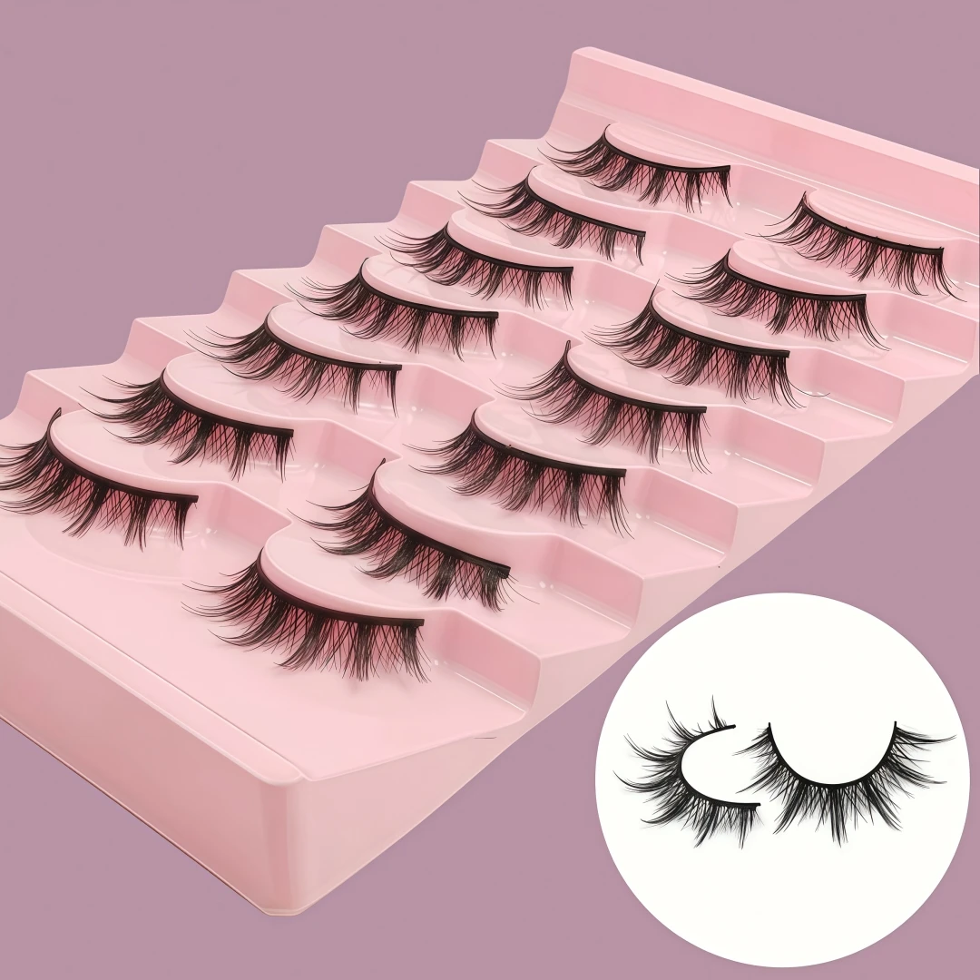 Natural Look False Eyelashes Anime Wispy Fluffy Spiky 3D Volume Eyelashes Pack Korean Japanese Asian Cosplay 7 Pairs