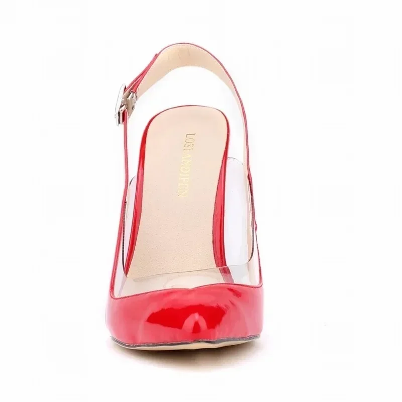 Zapatos de tacón de aguja transparentes de PVC para mujer, tacones altos de punta estrecha, sandalias con correa en el tobillo, zapatos de fiesta de boda, talla grande, 11cm