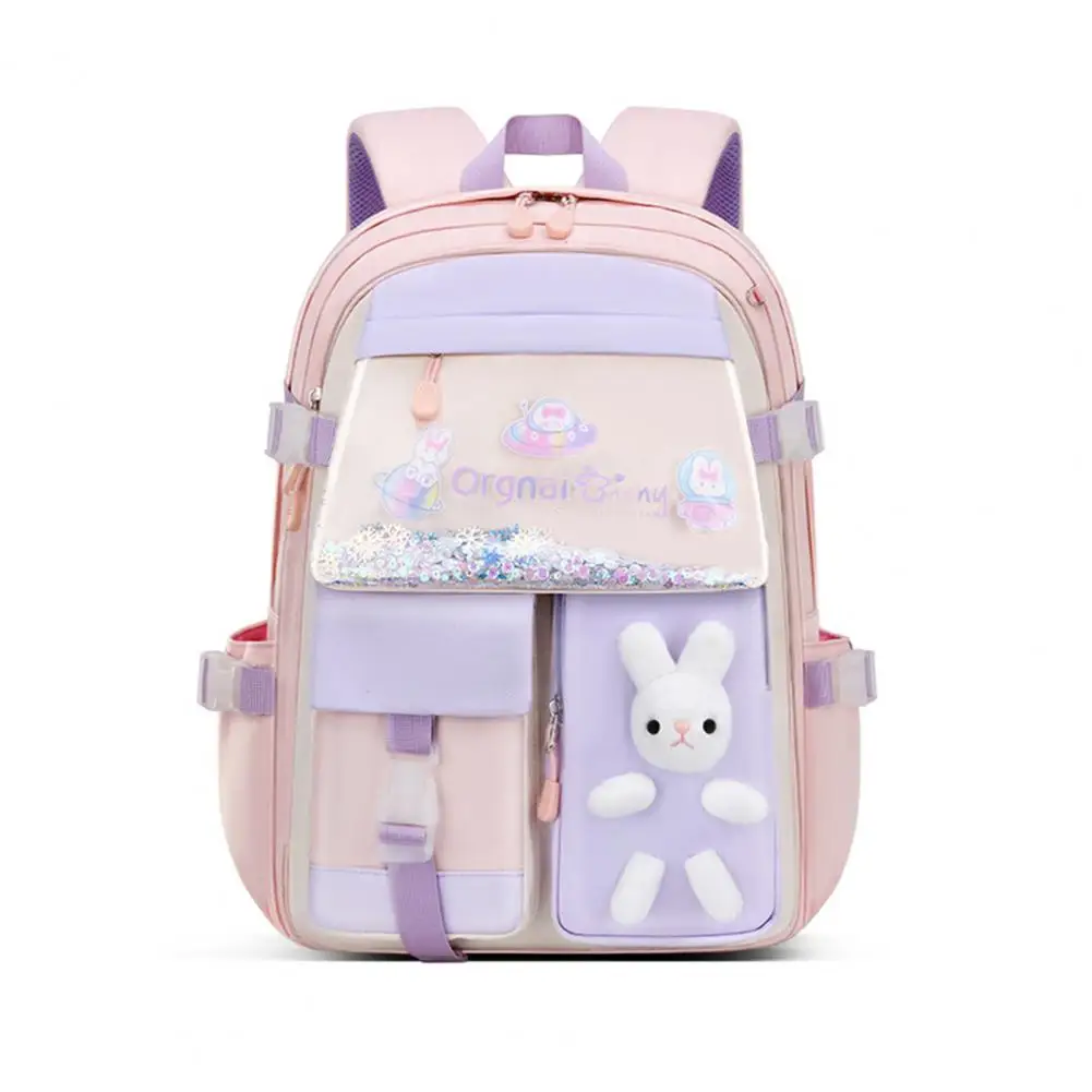 

Useful Students Backpack Wear-resistant Cartoon Rabbit Tear Resistance School Bag Book Storage