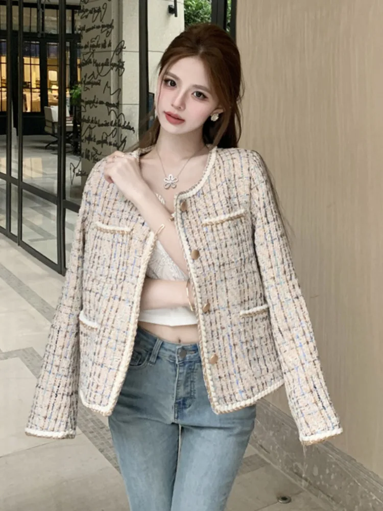 

High Quality Lady Sweet Small Fragrant Tweed Jacket Coat Women Vintage Woolen Coats Streetwear Elegant Casual Slim Outerwears