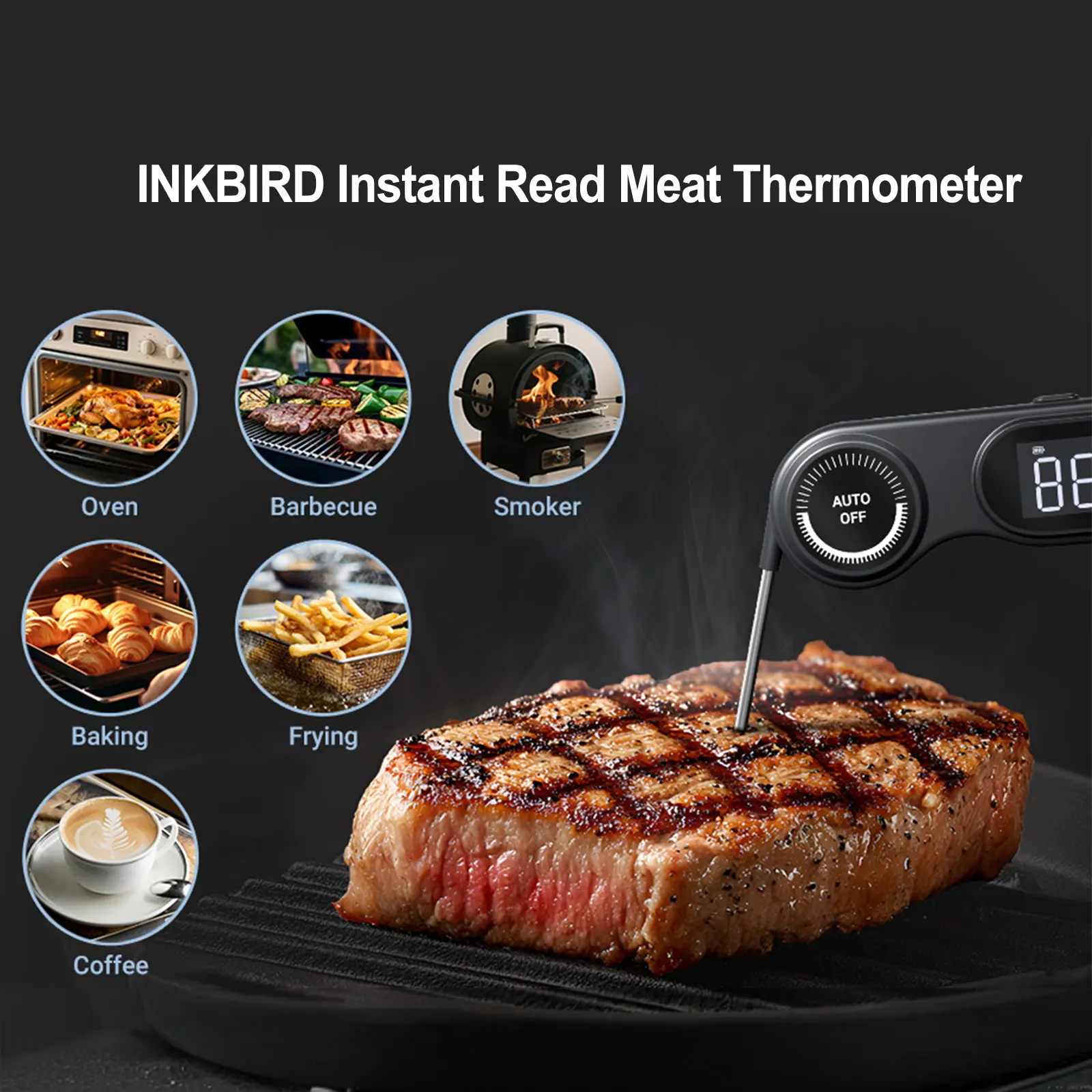 INKBIRD 0.5s Fast Reading Kitchen Cooking Thermometer Instant Read Meat Thermometer for BBQ Baking Deep Frying Home Brewing