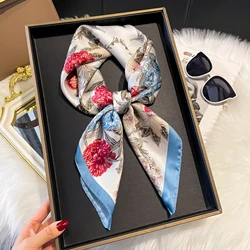 2025 New 70*70cm Silk Satin Hair Scarf Women Handkerchief Printed Female Square Head Bandana Small Neck Muffler Hijab Lady Girl
