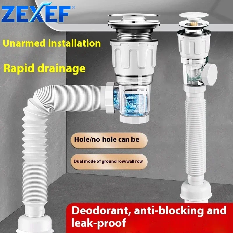 

ZEXEF Bathtubs & Accessory Kitchen Sink Cap Retractable Filter Flexible Flip-top Bathroom Drain Shower Deodorizing Downspout