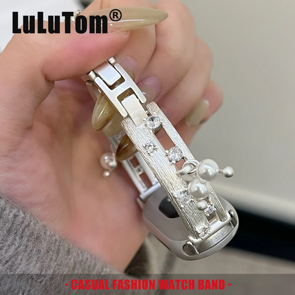 

Luxury Pearl Pendant Diamond Brushed Bracelet Watch Band For Xiaomi Mi Band 10 9 8 Strap For Miband 8Pro 9 Pro Replace Wristband