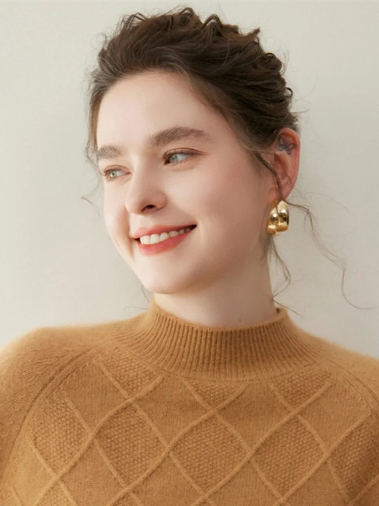 

Качественная плотная женская одежда, 100% кашемировый свитер, осень-зима, жаккардовый трикотаж в стиле ретро с ромбами, мягкий теплый пуловер, однотонный цвет