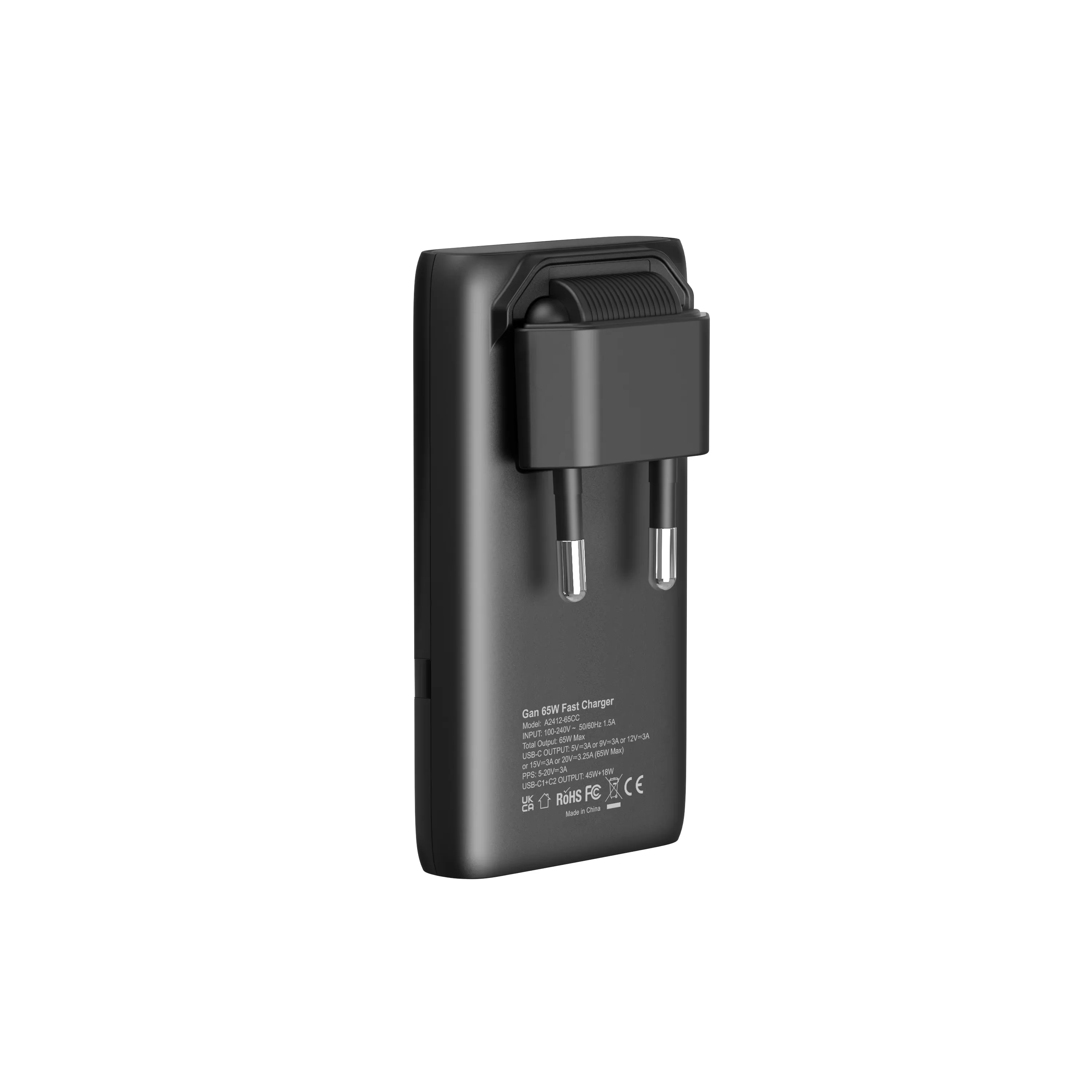 65W GaN USB C Charger 2-port Flat USB C Wall Charger With USB C Fast Charging Ultra-thin Foldable Plug Suitable For Mobile Phone