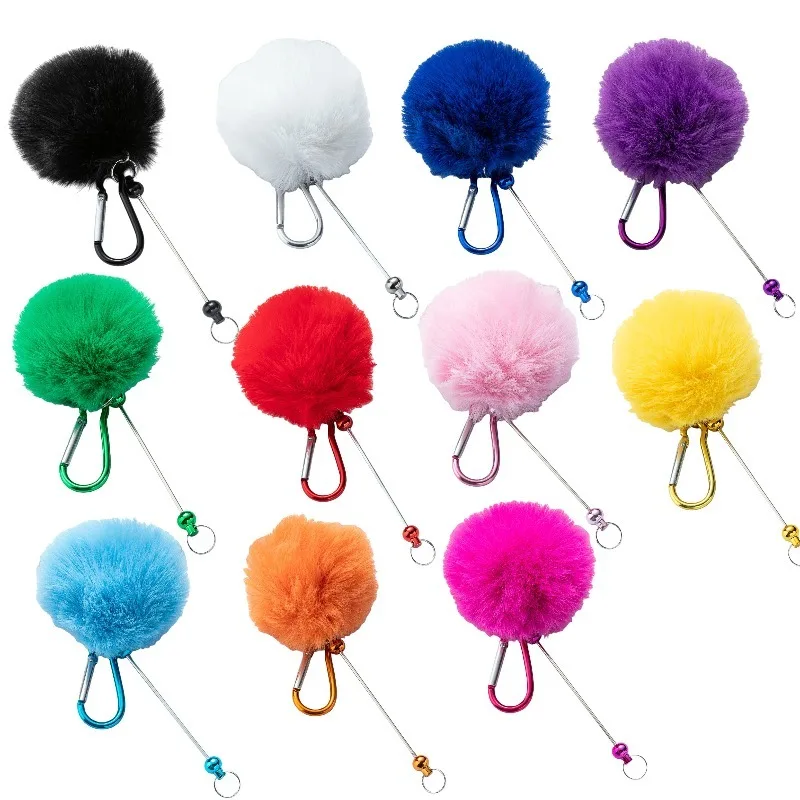 DIY Fuzzy Pom Pom Karabiner Schlüsselanhänger Kreativer Plüsch Anhänger Taschenanhänger für Schlüsseldekoration im Freien