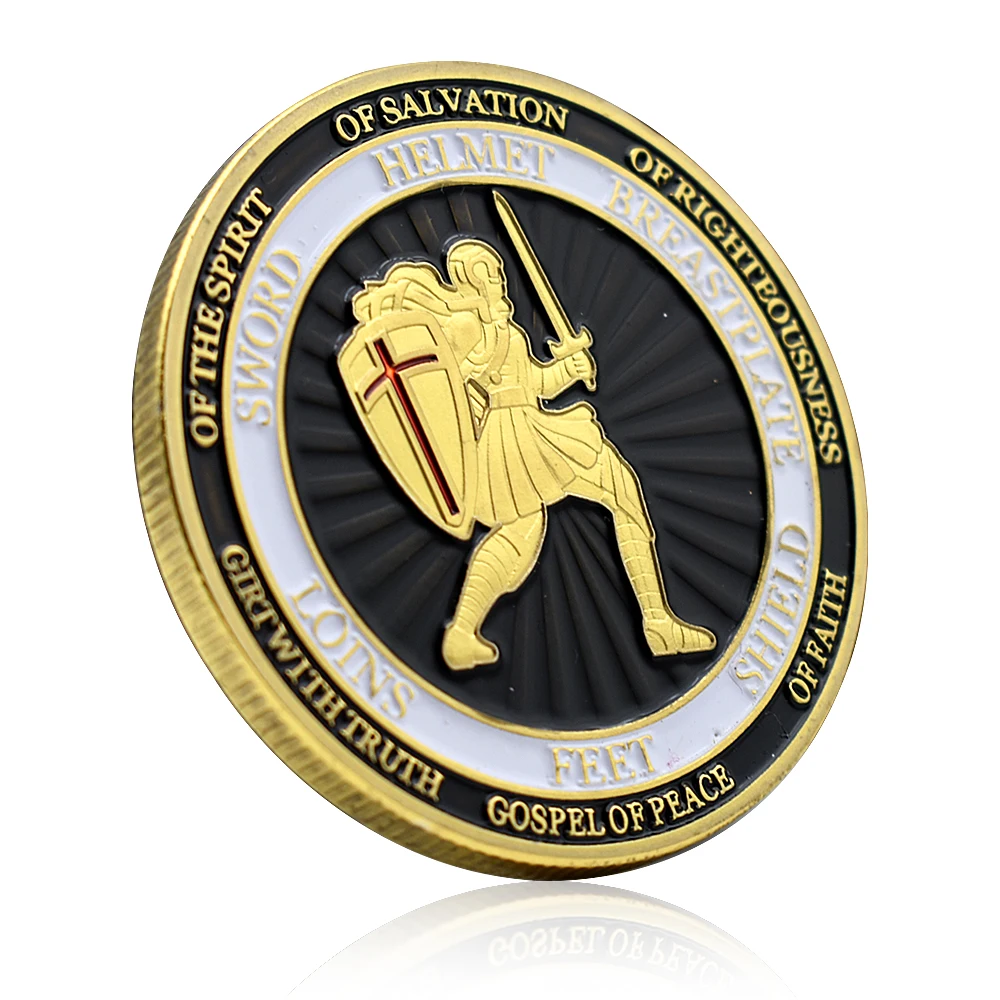 Armor Soldier Challenge Coin Put on The Full Armor of God Gold-plated Metal Medallion Collectible Gift