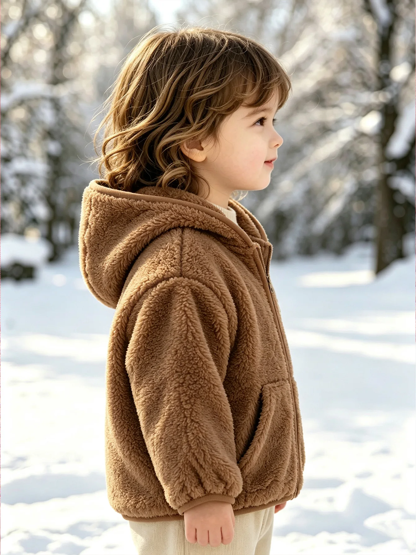 Girls Fleece Hooded Jacket Autumn Winter Warm Coat with Bear Patch Zip Up Outerwear Cute Kids Clothing for 3-6Y Baby Girl Travel