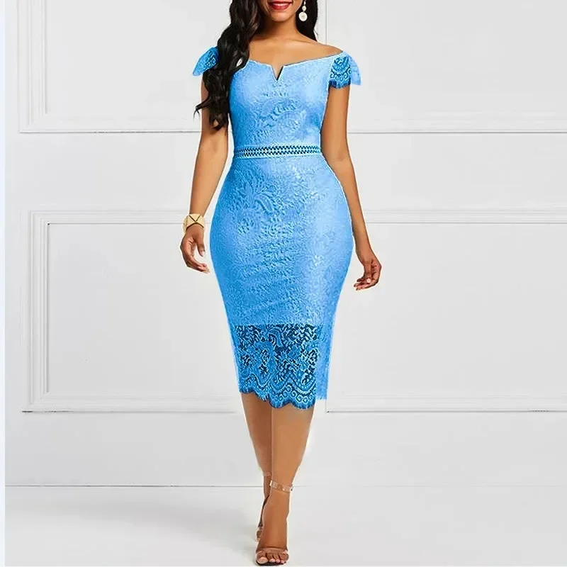 Elegante Spitze Abend Hochzeit Party Kleid für Frauen Sexy Aushöhlen Büro Damen Bodycon Kleider Mode Geburtstag Club Vestidos
