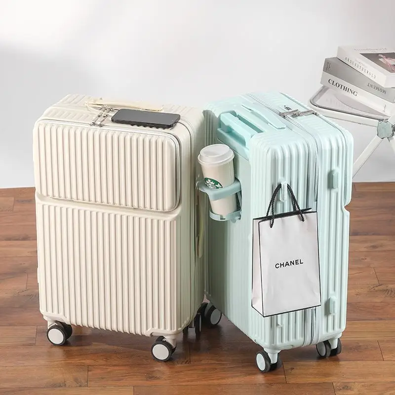 

Утолщенный чемодан из сплава с большой вместимостью, передним открытием и многофункциональными колесами, 20-дюймовая многофункциональная выдвижная ручка M...