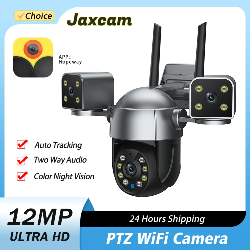 6K 12MP WiFi Surveillance Camera 3 Lens 3 Screens 8X Digital Zoom AI Human Detect 4MP Outdoor Security CCTV PTZ IP Cameras