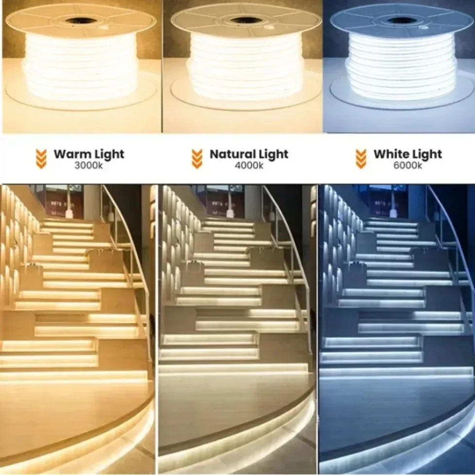 EU Plug 10mm Lens 220V COB Light Strip Waterproof IP65 Flexible for Outdoor Garden Courtyard Home Lighting Staircase Decoration