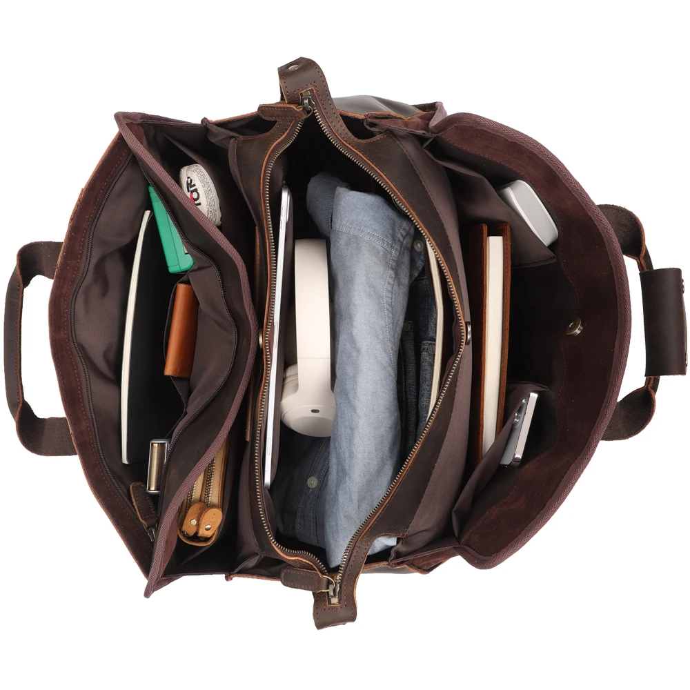 Men High End Retro Large Capacity Full Grain Leather Travel Duffle Bag Real Genuine Leather Holdall Duffel Bag