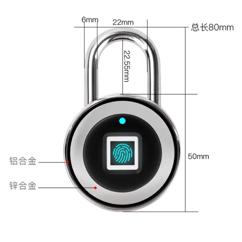 Waterproof Anti-Theft Smart Fingerprint Padlock Supports fast USB charging 0.5-second rapid recognition Locksmith Supplies Tools