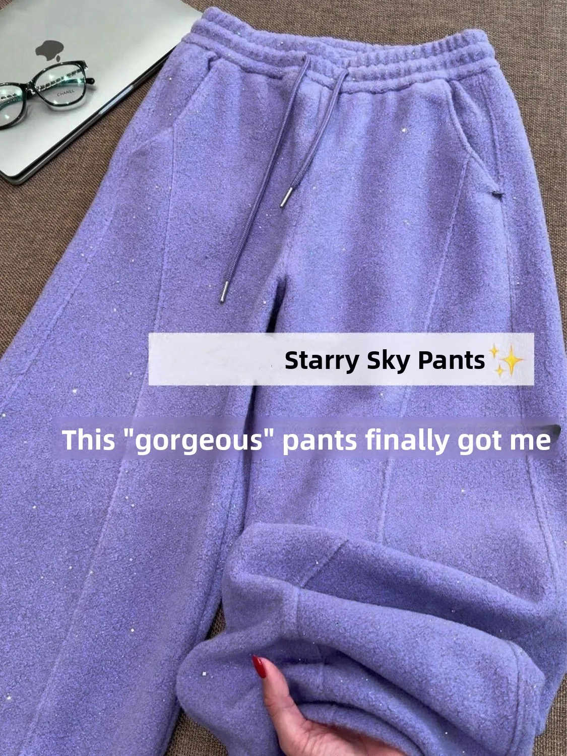 

Purple Starry Design Wide Leg Pants Women's Autumn Winter New Sle Towel Velvet Knife Pants Commute High Waist Warm