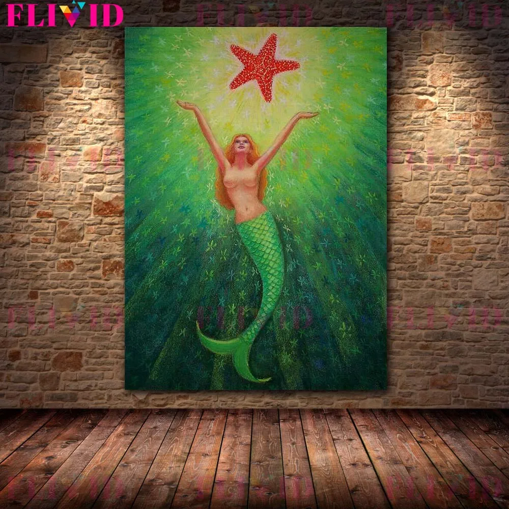 Mermaid Starlight Diving Dolphin Moon Pearl Nordic Poster Wall Pictures For Living Room Wall Art Canvas Painting Decor Unframed