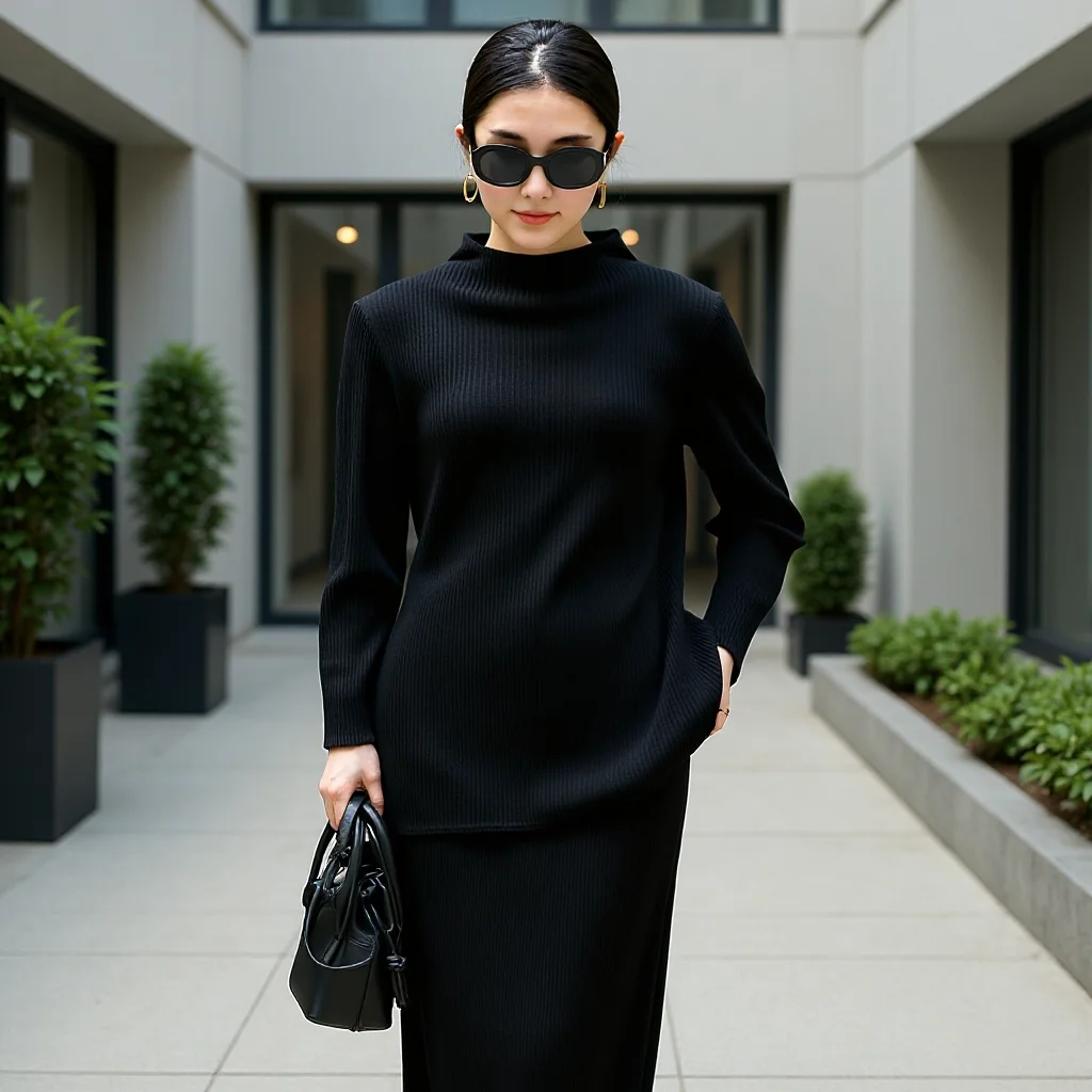 

Miyake Pleated 2026 Autumn New Medium-length T-shirt Long-sleeved Women Simple Pleated Clothing Loose Fashion Tops Solid Color