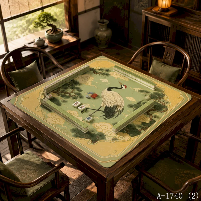 VIKAMA Home Mahjong Tablecloth White Crane Printing Anti slip Noise Reduction Game Table Mat Square Mat Home Decoration