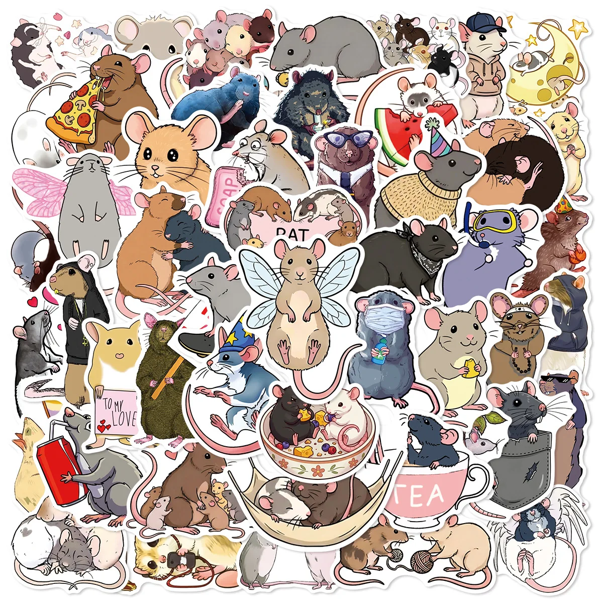 50/100 Pcs Cartoon Funny Rat Stickers School DIY Game for Suitcase Notebook Skate Cup Removable Waterproof Decals