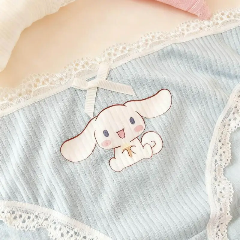 Sanrio Sexy Underwear Women Sweet Briefs Underwear Print Cute Bow Lace Sexy Comfort Student Cotton Briefs Girl