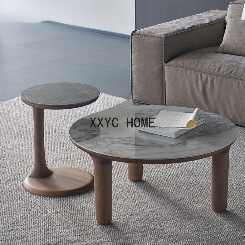 One Home Tavolino rotondo in marmo, pietra, legno massello, squisito, retrò, moderno, nordico