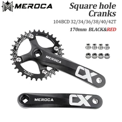 MEROCA CX Crankset Square Hole MTB Cranks 104bcd Aluminum Alloy Mountain Bike Square Crankset 170mm 32/34/36/38/40/42T