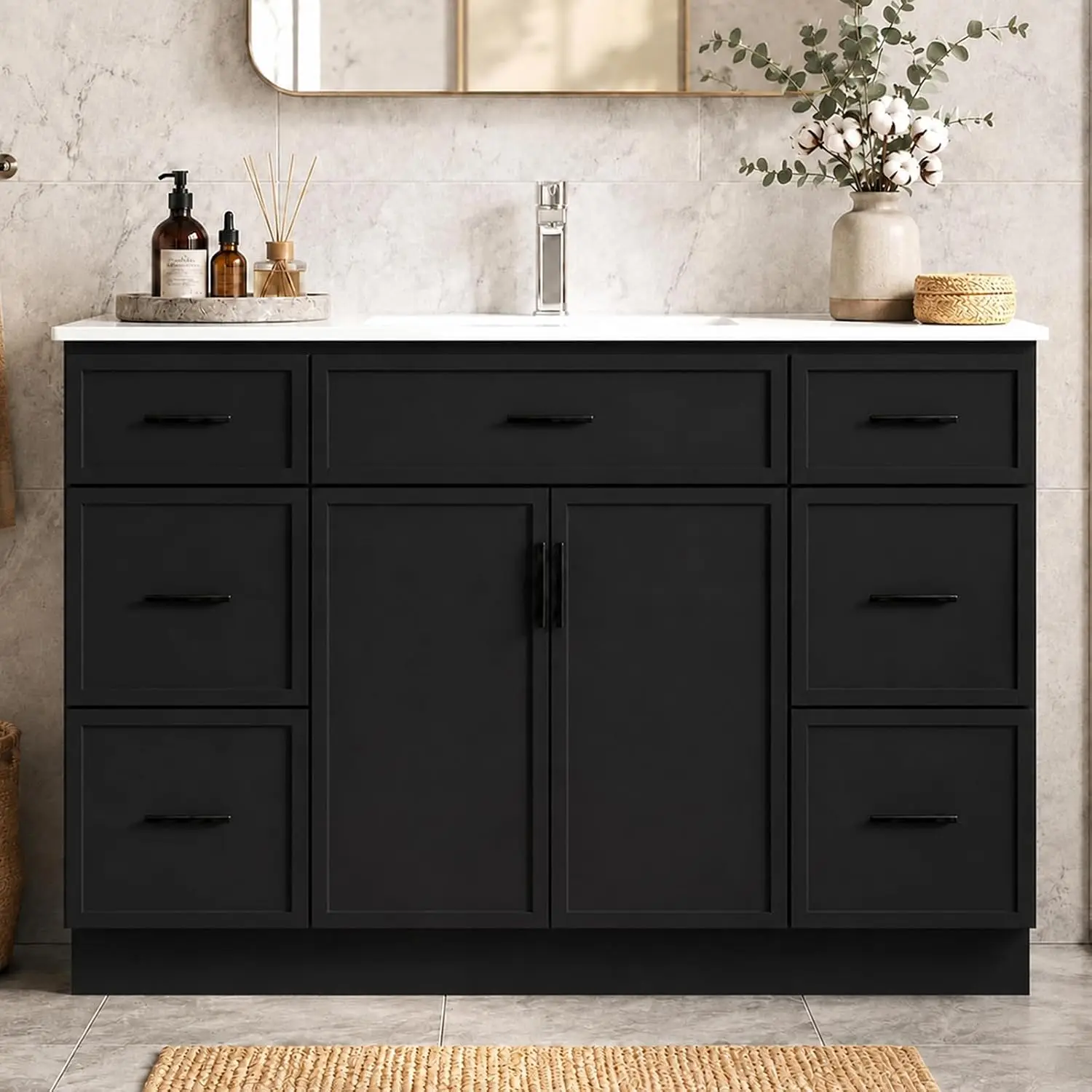 48-Inch Bathroom Vanity with Ceramic Sink and Countertop, Water-Resistant Bathroom Cabinet with 2 Soft-Closing, Customized