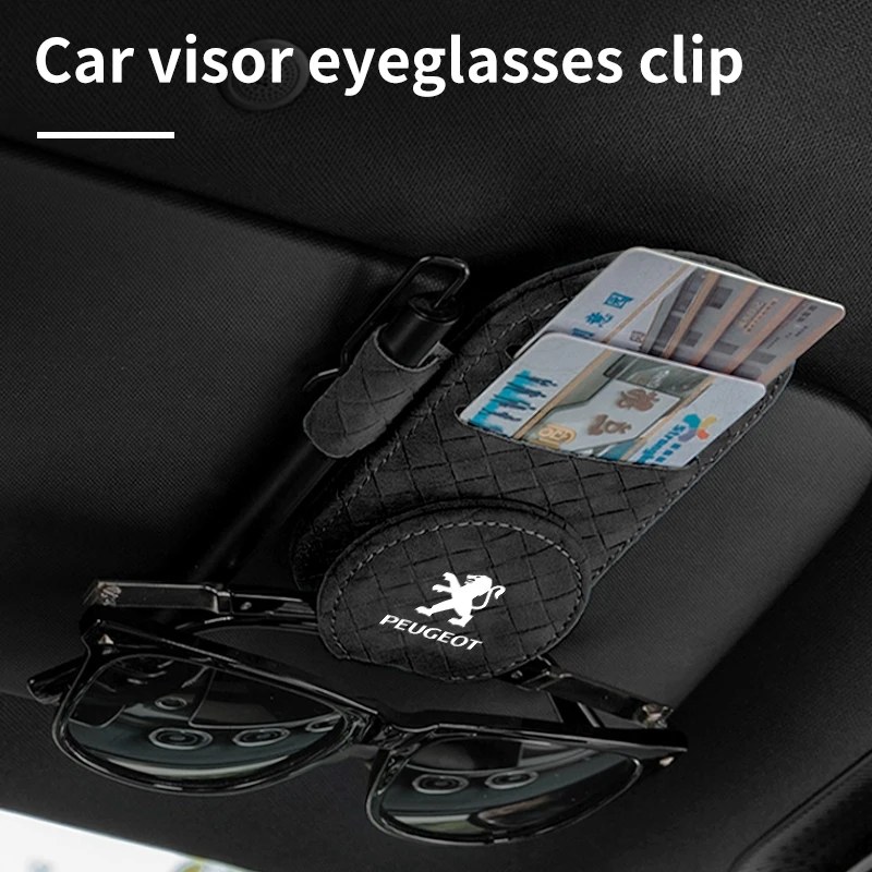 New Car Checked Oval Glasses Clip Travel Sunglasses Holder Sticker For Peugeot 407 508 2008 5008 307 308 3008 206 207 208 107