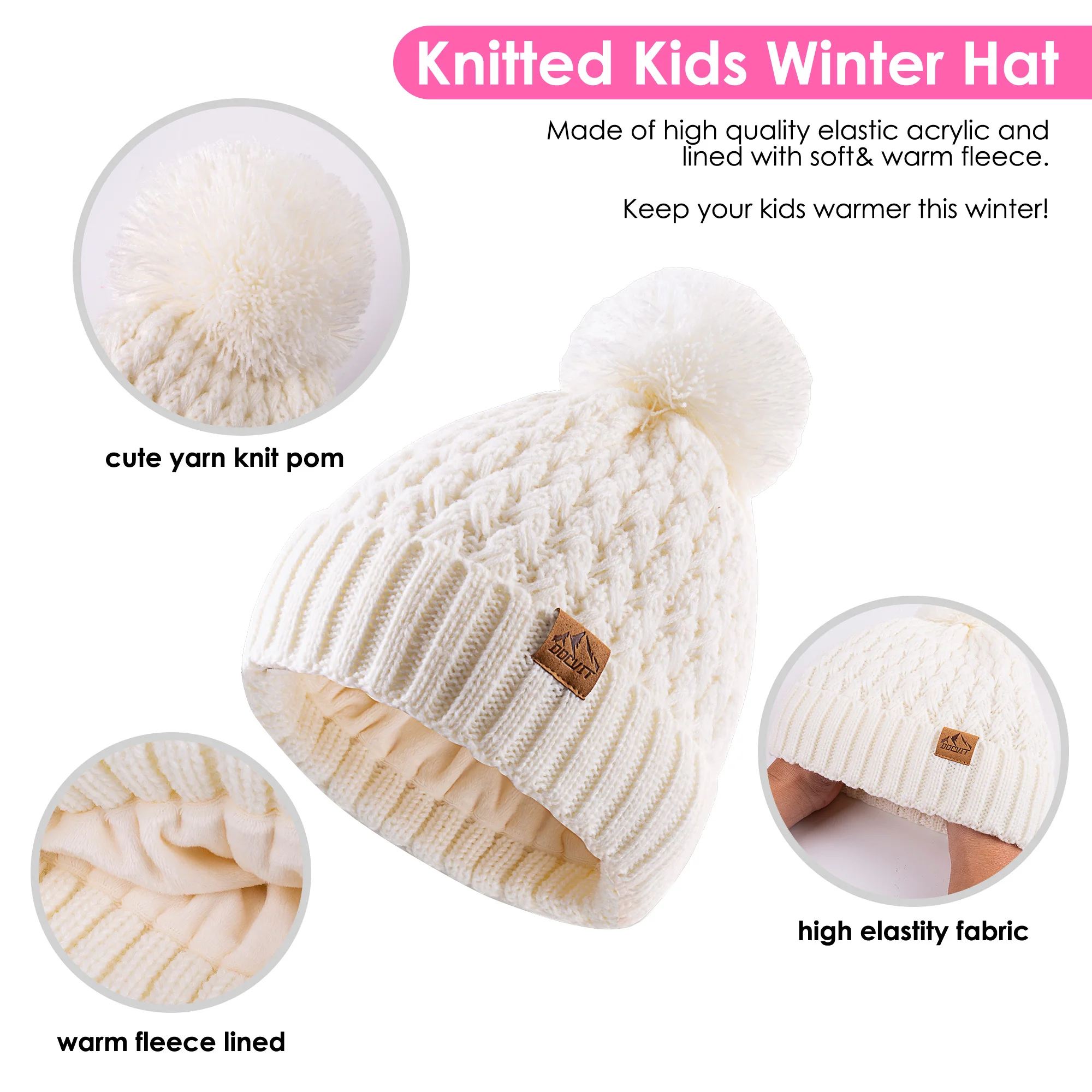 أطفال Pompom قبعة شتوية قبعة سكارت قفازات مجموعة، بنين بنات محبوك صوف مبطن قبعة صوفية للأطفال طفل 3-9 سنوات