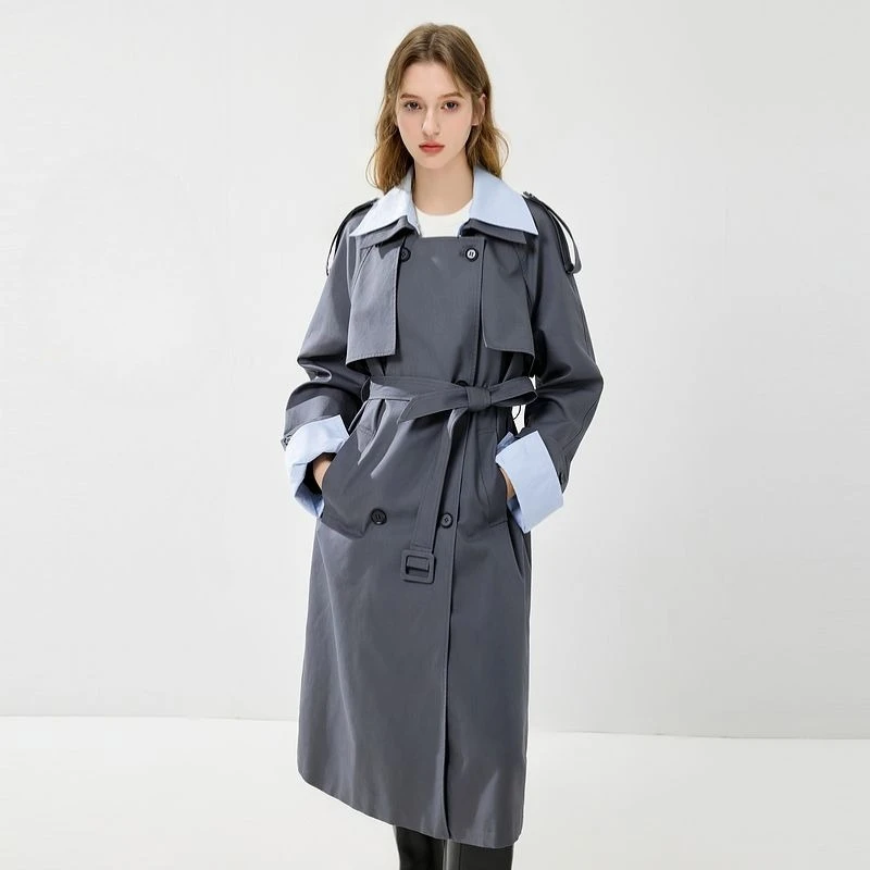 

Простой длинный плащ контрастного цвета, новинка весны 2024, классическая куртка в стиле ретро, женская модная верхняя одежда