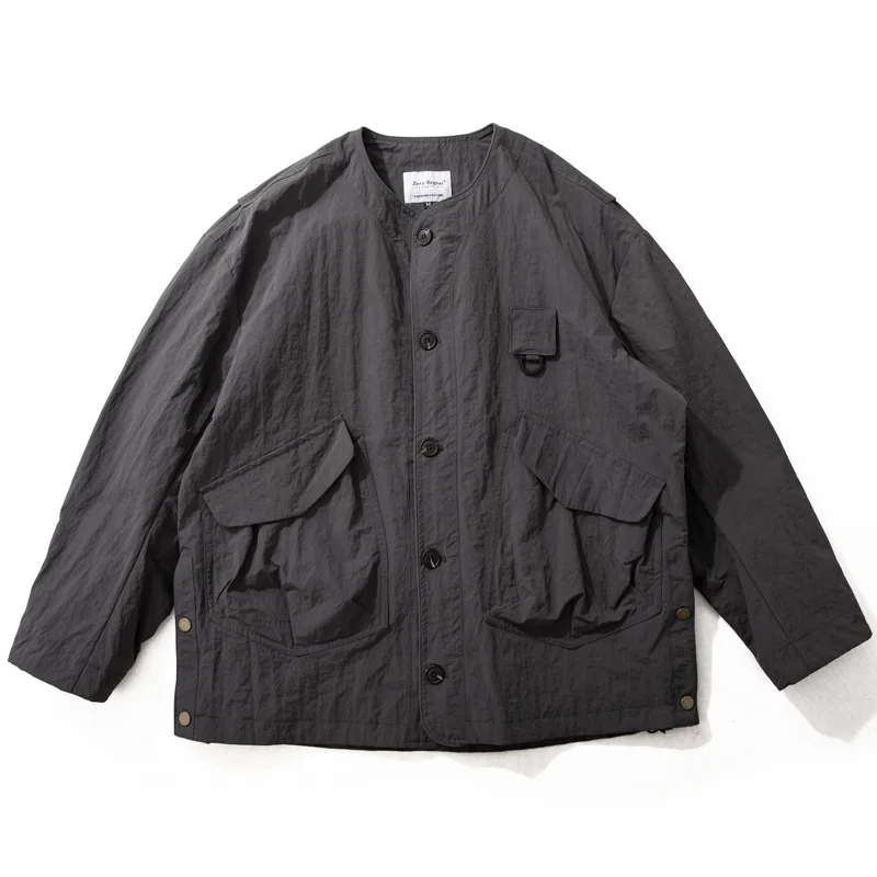 2026 Men's Loose Fit Round Neck Workwear Coat Spring Autumn Outdoor Utility Shirt with Big Pockets Multiple Cargo Style