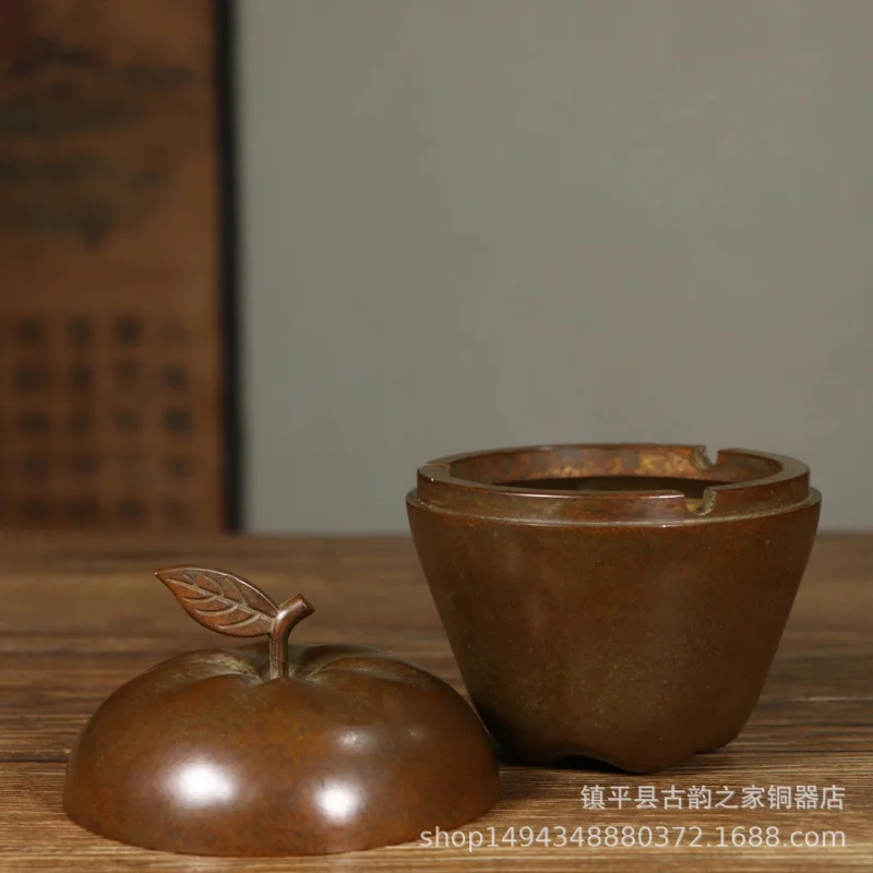 Pure Full Copper for Home Use Living Room Anti-Fly Ash with Lid Apple Ashtray Incense Burn