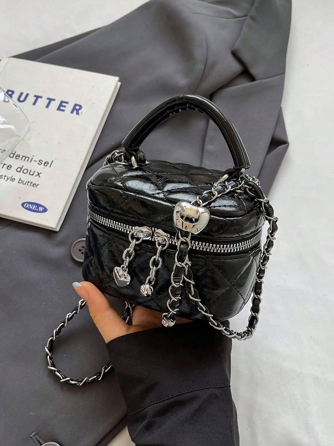 Y2k Cute Heart Decor Embroidered Rhombic Crossbody - Mini Solid Daily/Shopping/Travel Coin Purse