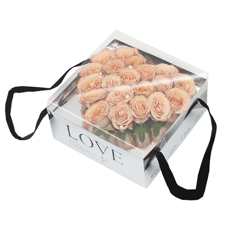 Mirror Silver Magic Folding Tote Box Pvc Clear Love Flower Box Flower Arrangement Hand Carry Bag 4pcs