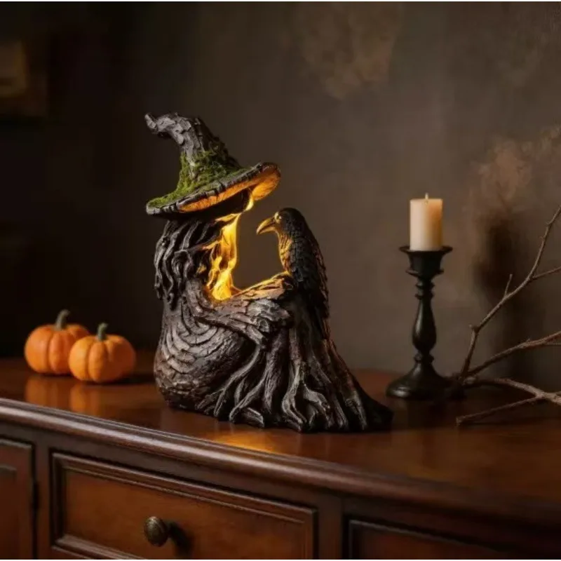 Gothic‑styled Resin Witch Statue Figurine Spooky Halloween‑themed Ornament Sturdy Home Courtyard Decoration Artwork for Festive