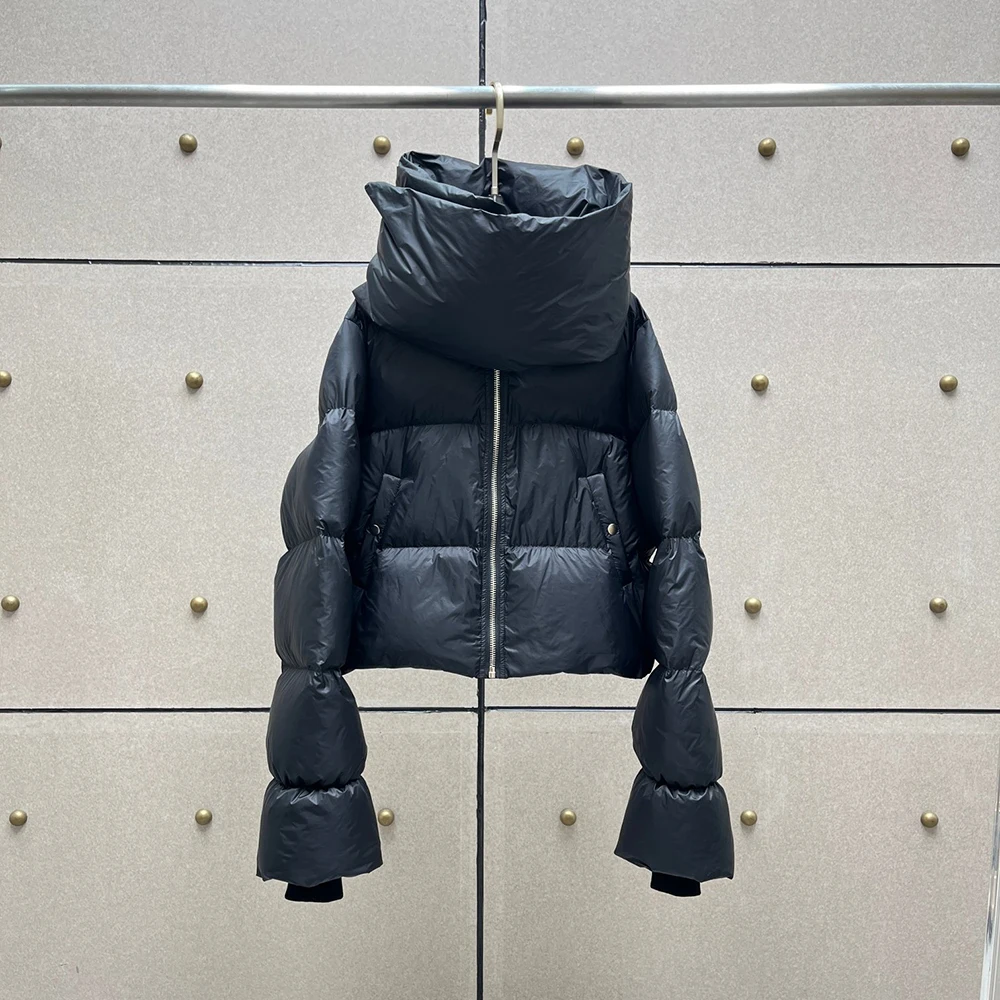 Dark Wind Women's Winter Jacket Y2k Duck Down Filled Fluffy Full Warm Windproof Scarf Collar Down Jacket 2024 Fall / Winter New