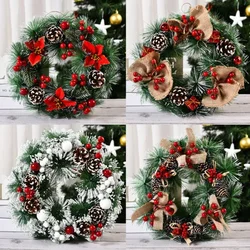 32cm Front Door Christmas Wreath With Christmas Pine Cone Pine Needle Snow Christmas Garland Hanging Wreath Decoration Ornament